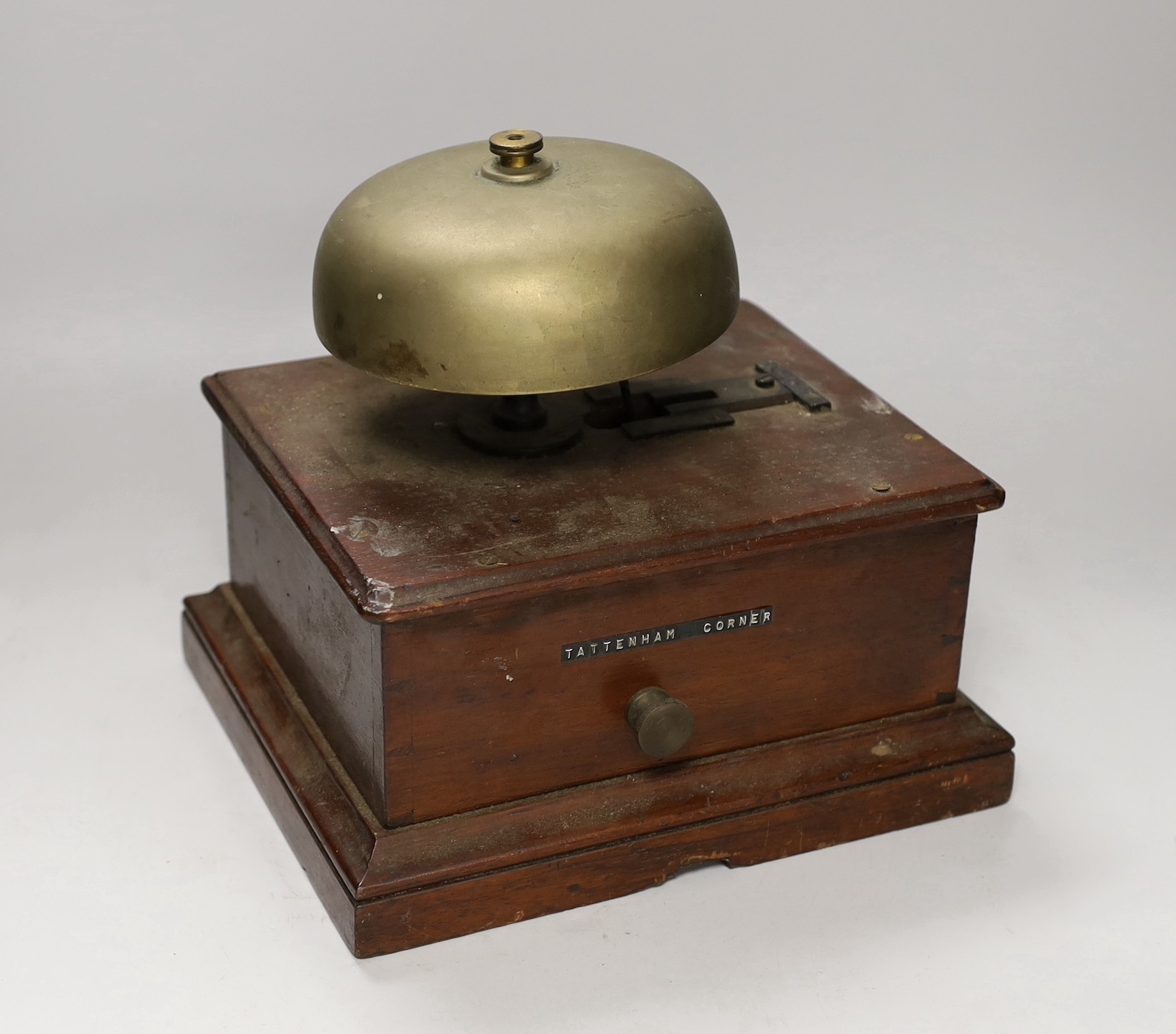A large mahogany cased block bell, 24cms high